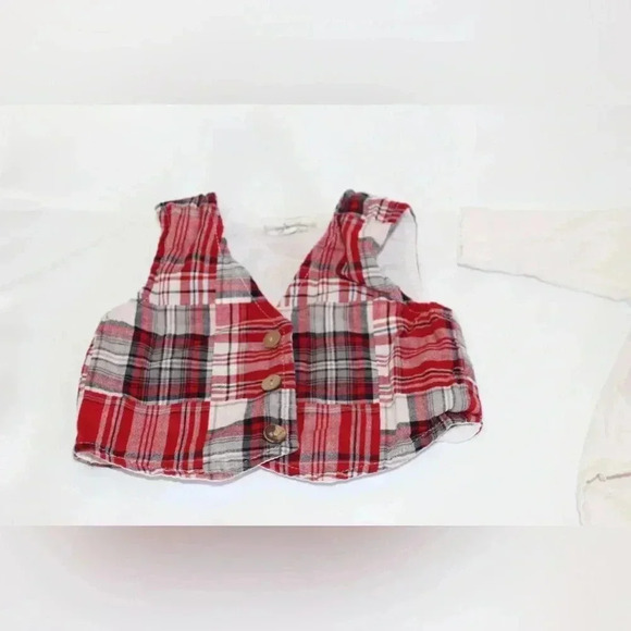 Cachcach Vintage Baby Boy Onsie with red checkered vest & black bowtie 9M Dressy - Picture 12 of 12